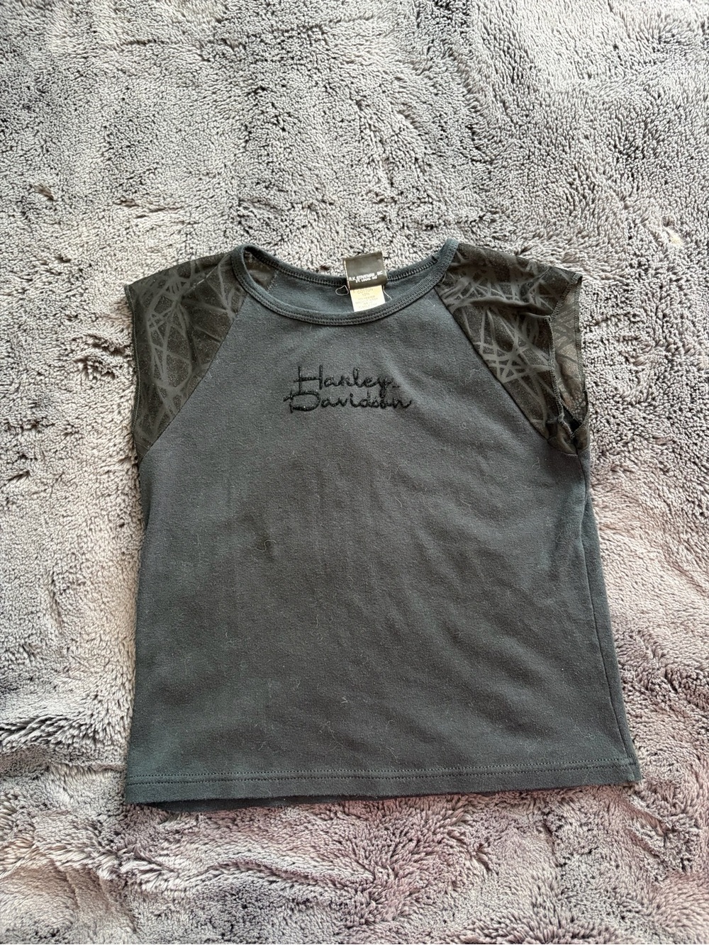 Vintage 2000s Harley-Davidson Las Vegas Baby Tee with Patterned Shoulders